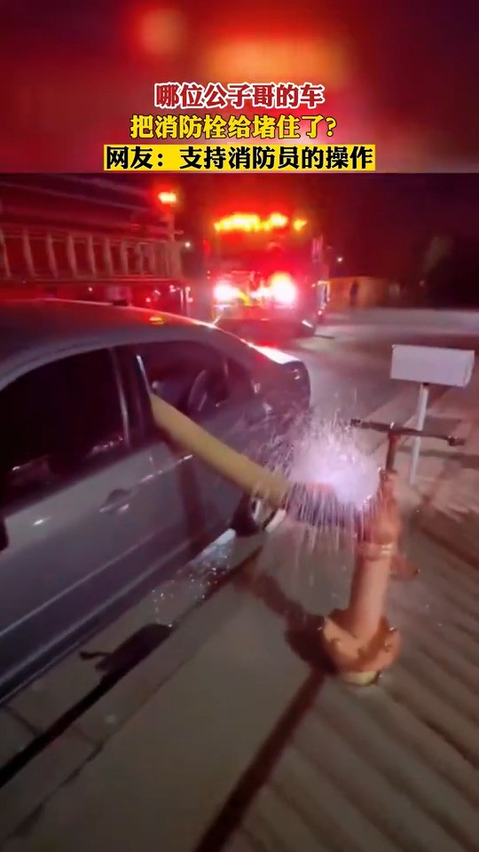 哪位公子哥的车，把消防栓给堵住了？网友：支持消防员的操作！