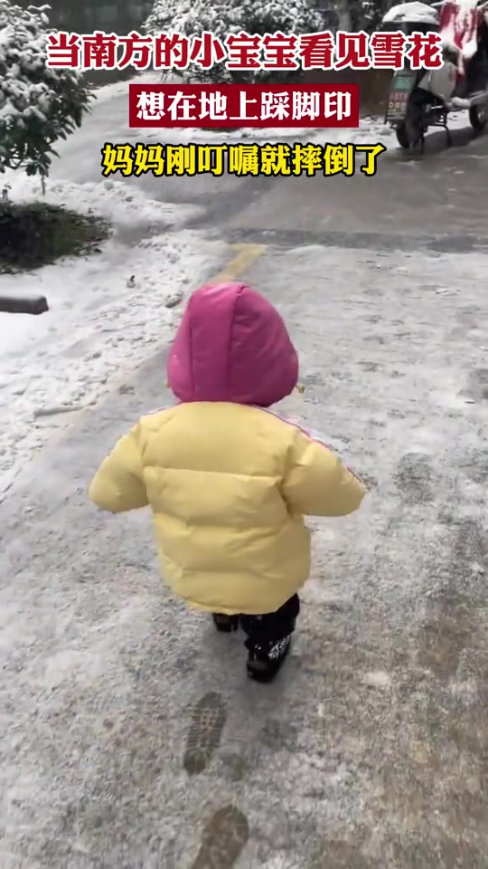 当南方的小宝宝看见雪花,想在地上踩脚印