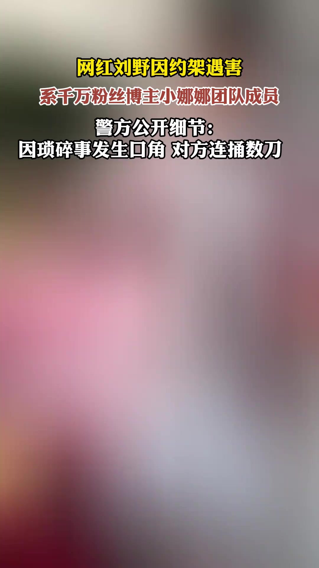 网红刘野因约架遇害,系两千万粉丝博主小娜娜团队成员,警方介入