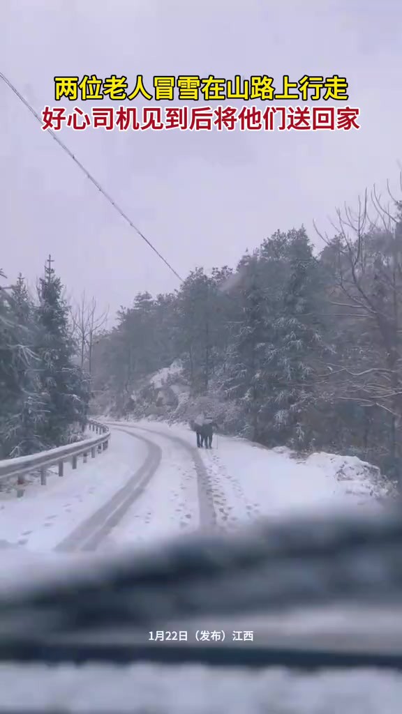 两位老人冒雪在山路上行走,好心司机见到后将他们送回家(视频来源宙 )3