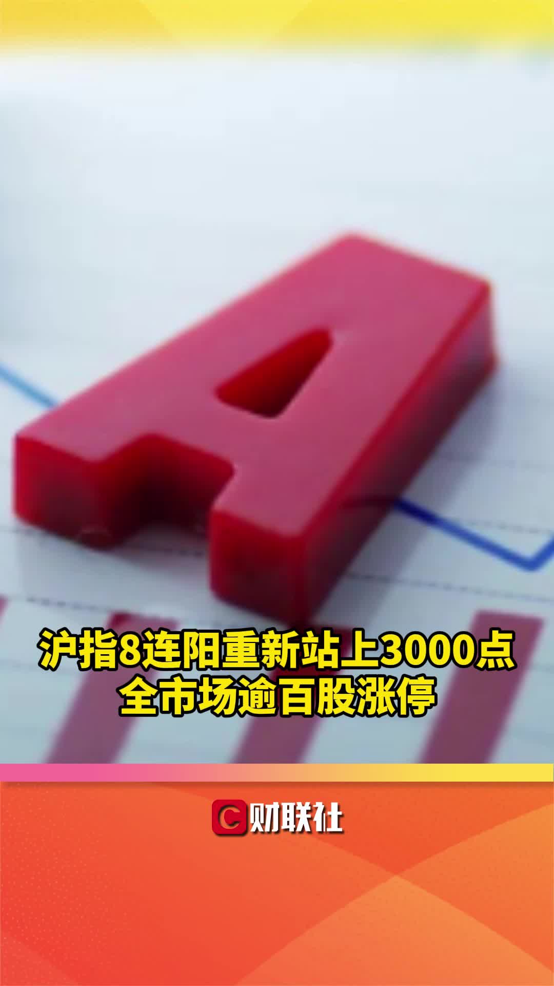 沪指8连阳重新站上3000点 全市场逾百股涨停