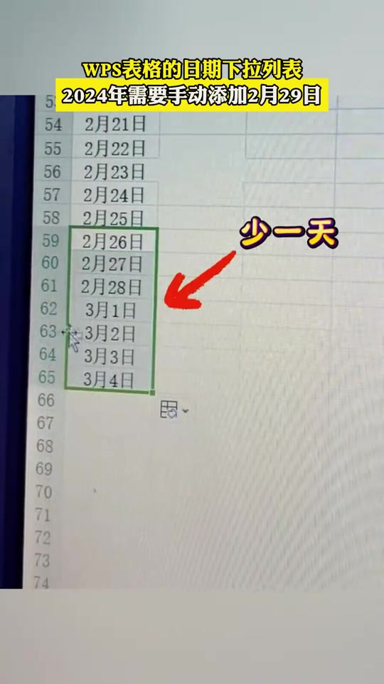 WPS表格的日期下拉列表,2024年需要手动添加2月29日