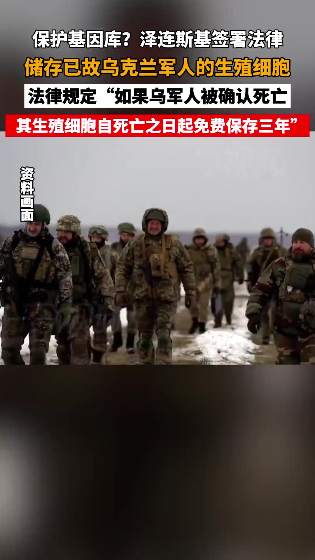 泽连斯基签署法律储存已故乌军人的生殖细胞,规定身亡的乌军人自死亡之日起其生殖细胞将被免费保存三年