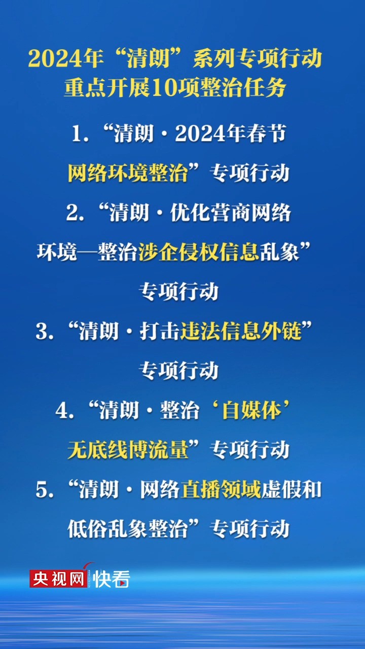 10项任务集中整治网上突出问题乱象!中央网信办部署2024年“清朗”行动