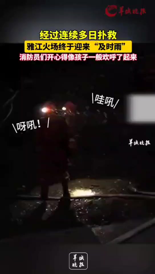 经过连续多日扑救雅江火场终于迎来“及时雨”消防员们开心得像孩子一般欢呼了起来