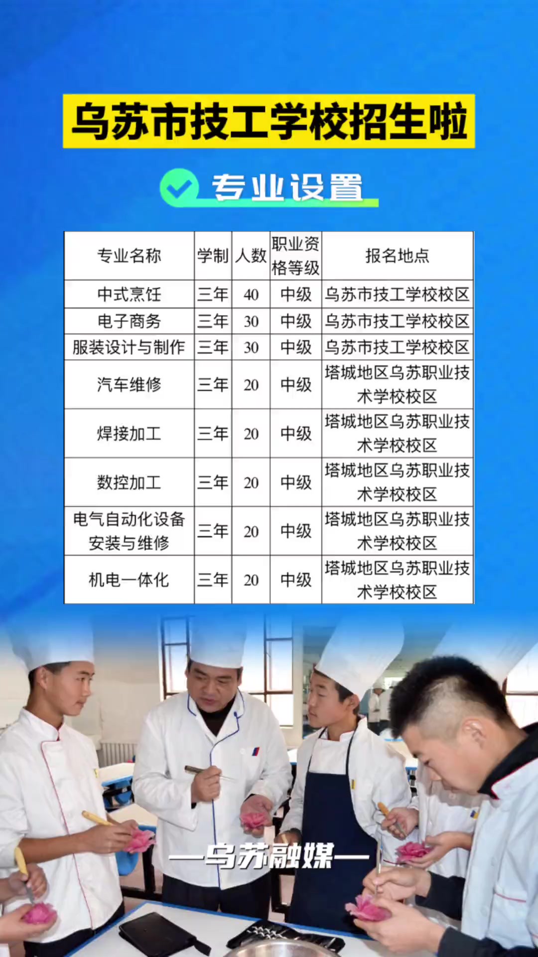 乌苏市技工学校招生啦