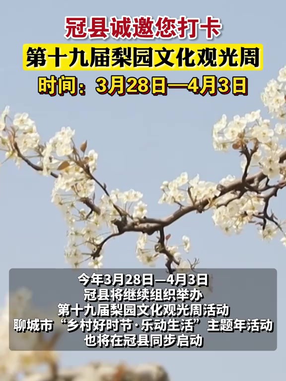 冠县诚邀您打卡 第十九届梨园文化观光周 时间:3月28日—4月3日(编辑:万昊 审核:李彬)