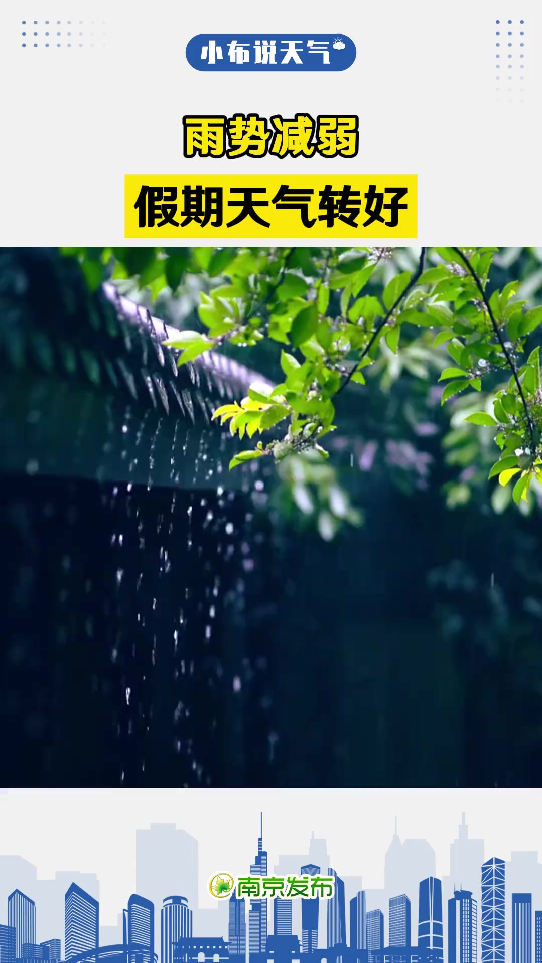 雨势减弱, 假期天气转好!