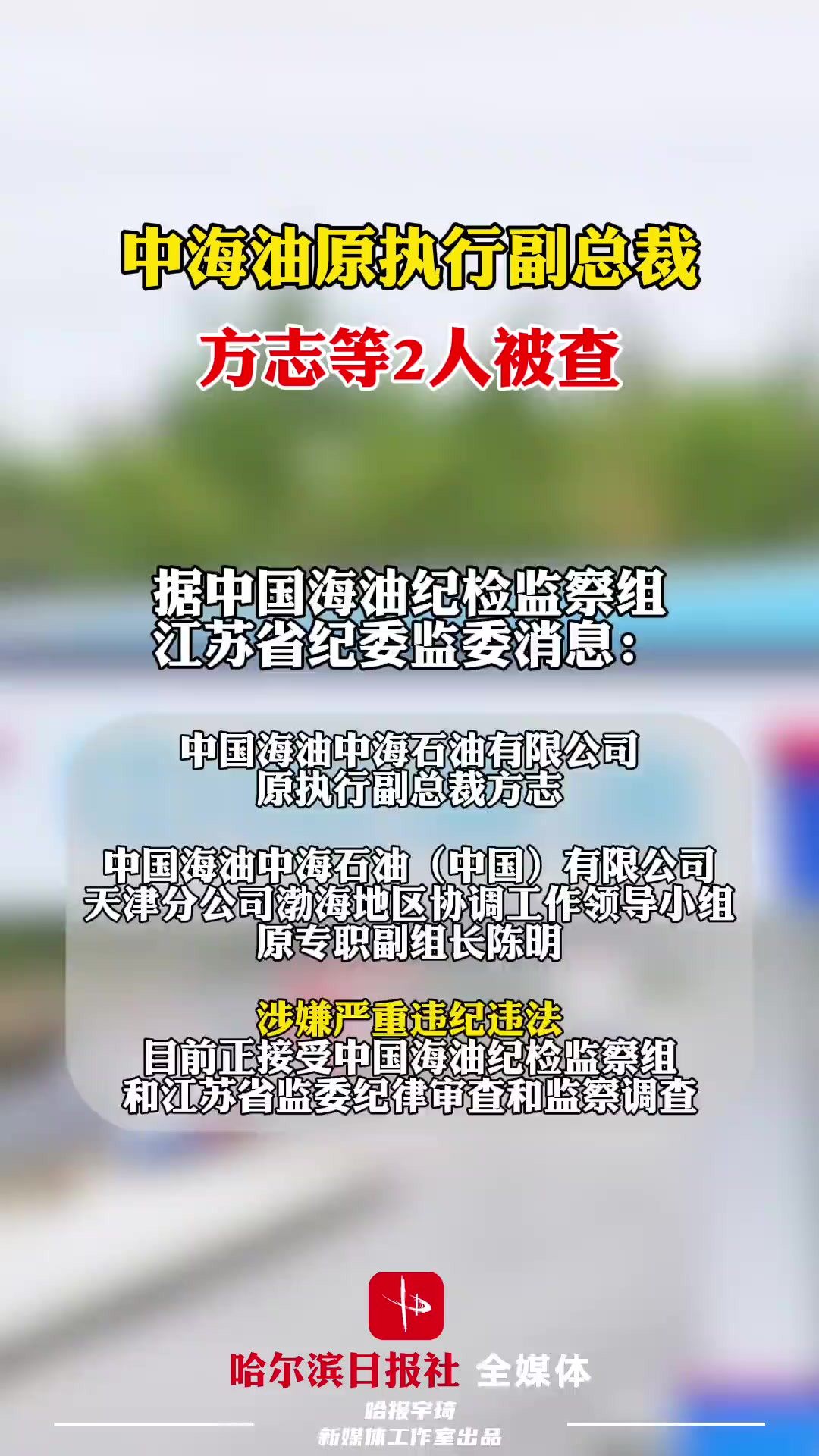 中海油原执行副总裁方志等2人被查