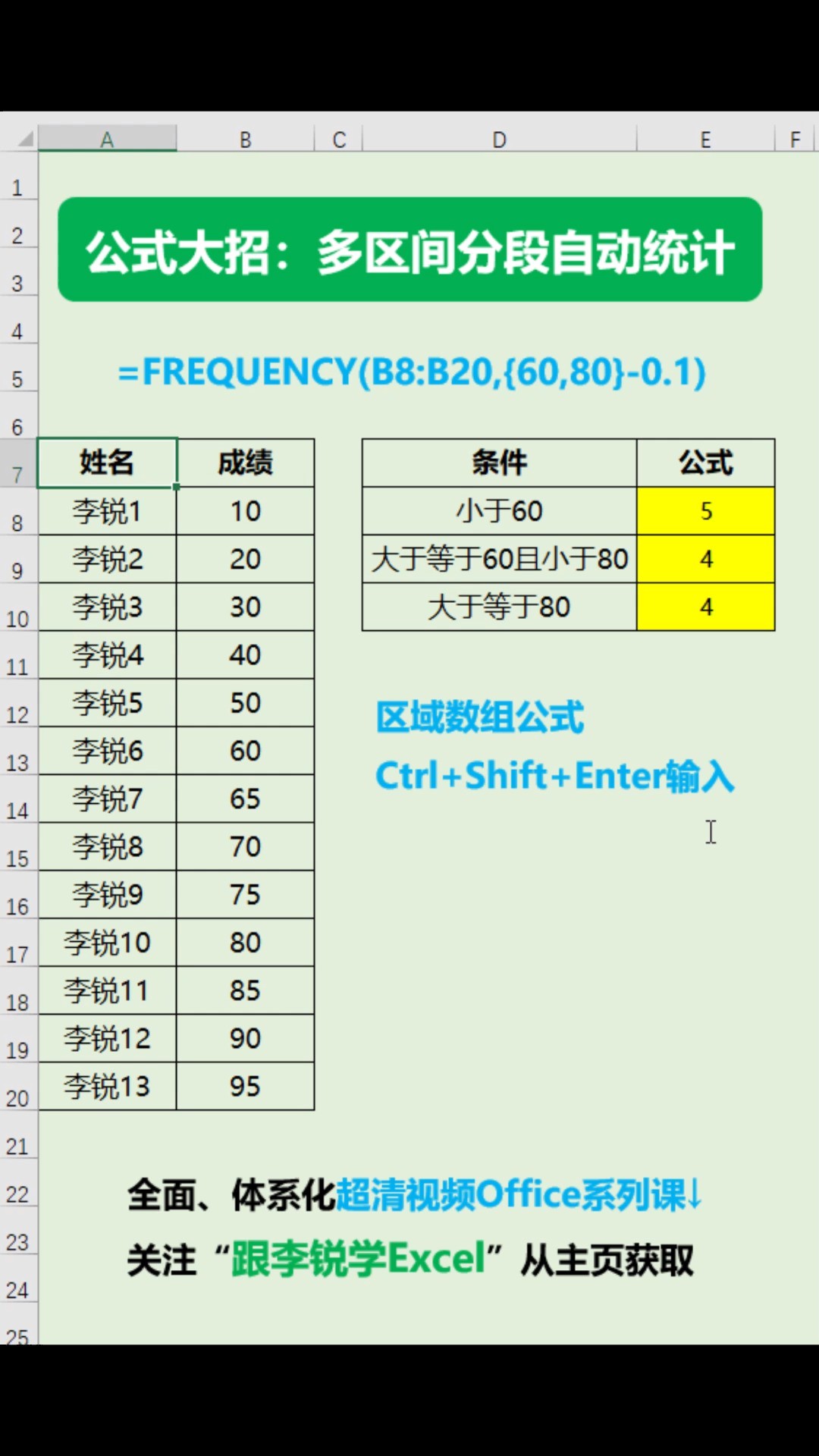 Excel公式大招:多区间分段自动统计