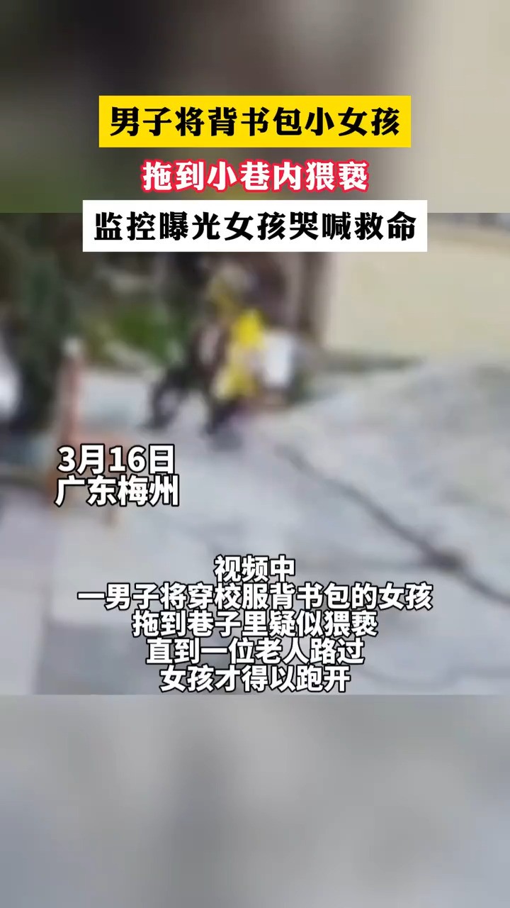 男子将背书包小女孩,拖到小巷内猥亵