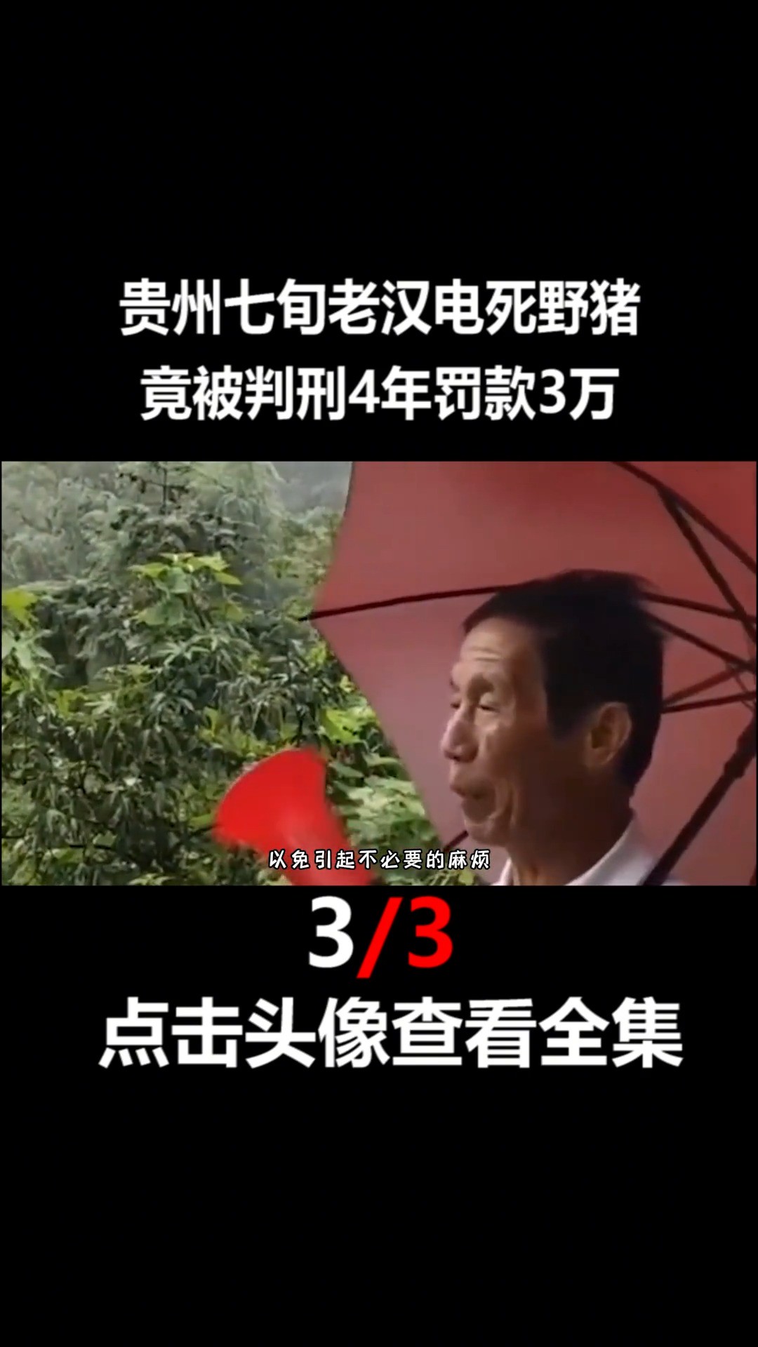 贵州七旬老汉电死野猪,不料却被警方直接带走,判刑4年罚款3万#野猪#糟蹋庄稼#人物故事#保护动物 (3)