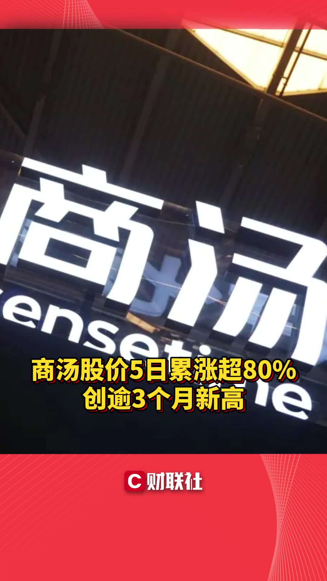 商汤股价5日累涨超80% 创逾3个月新高