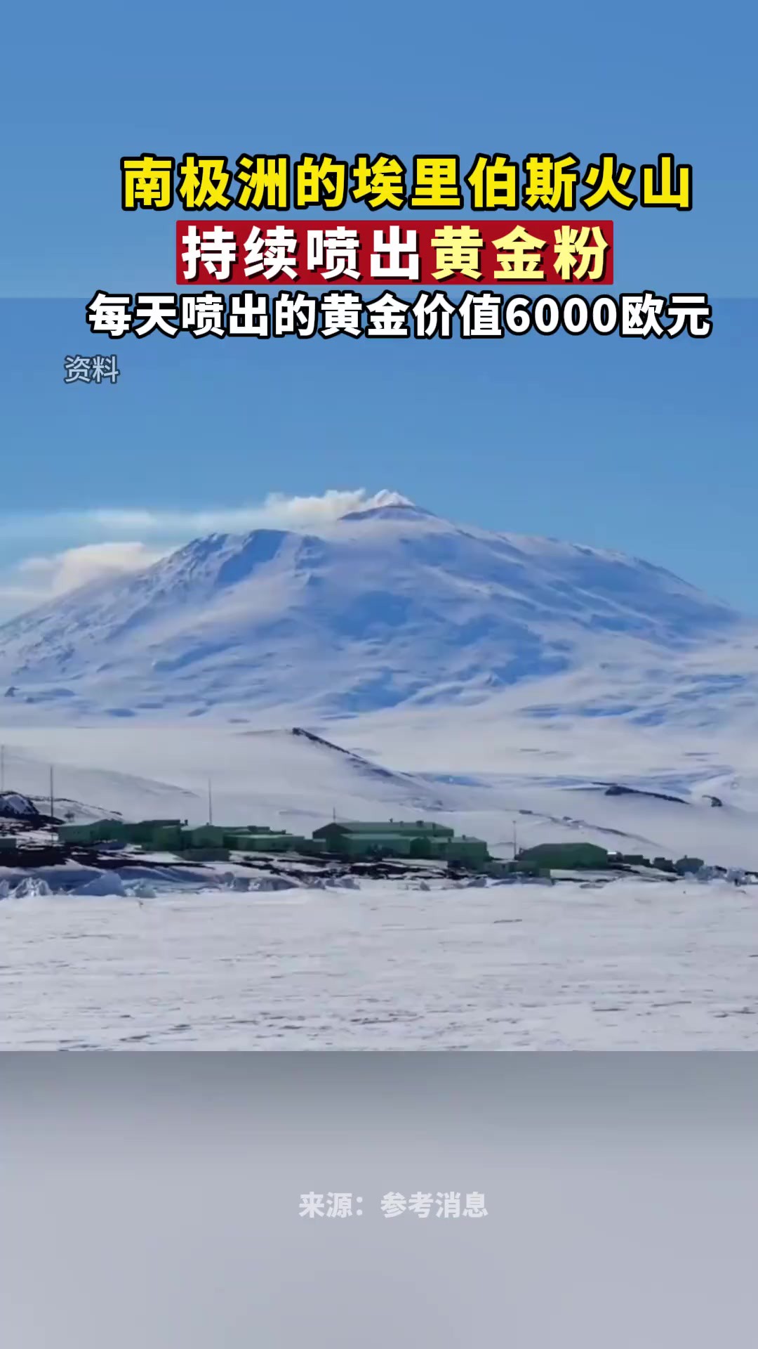 埃里伯斯火山持续喷出黄金粉.