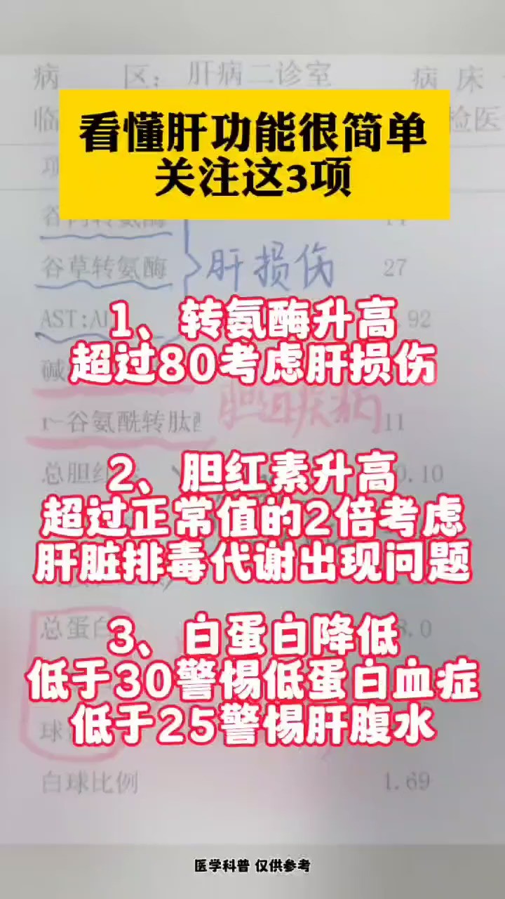 看懂肝功能很简单,关注这3项