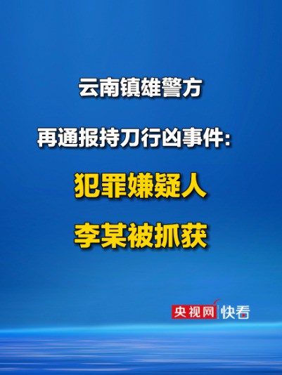 云南镇雄警方再通报持刀行凶事件:犯罪嫌疑人李某被抓获