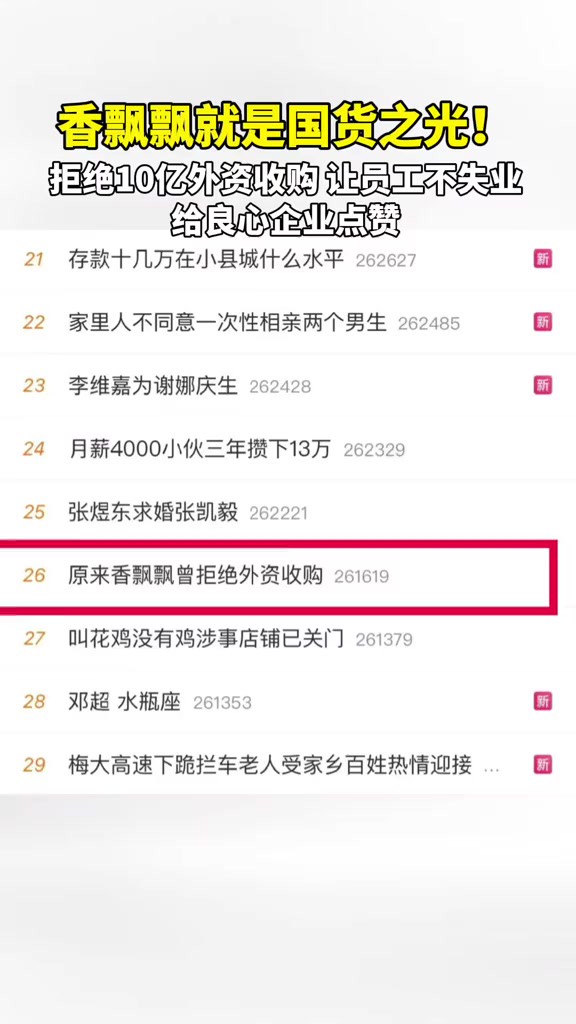 香飘飘就是国货之光!董事长拒绝10亿外资收购 让员工不失业,给良心企业点赞
