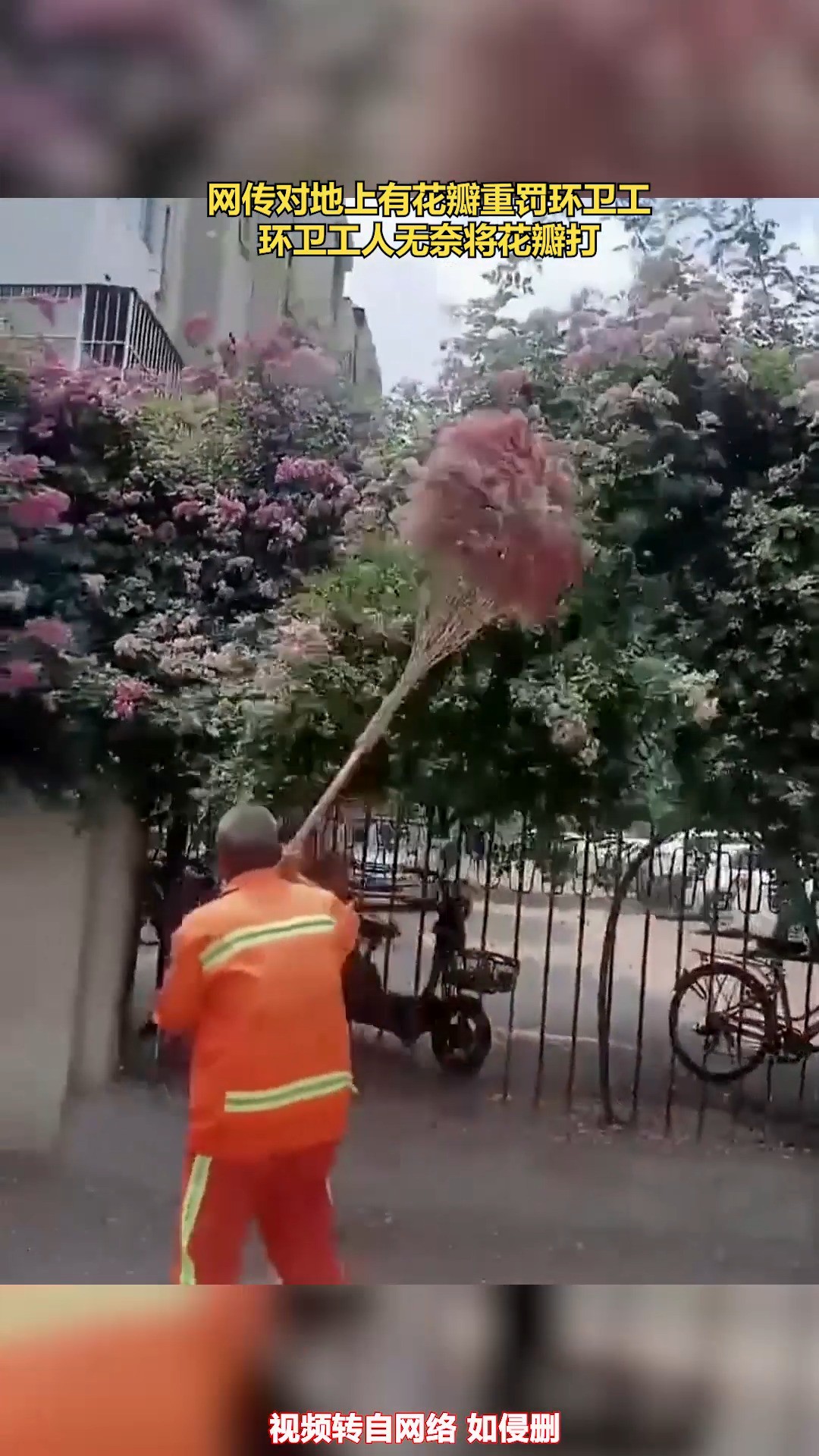 河南濮阳:网传对地上有花瓣重罚环卫工,环卫工人无奈将花瓣打