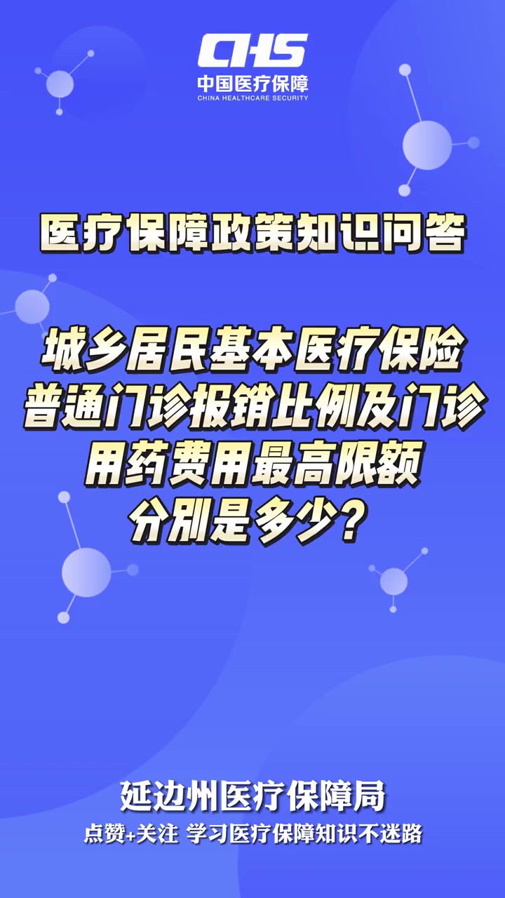 【医疗保障政策知识问答】城乡居民基本医疗保险普通门诊报销比例及门诊用药费用最高限额分别是多少?