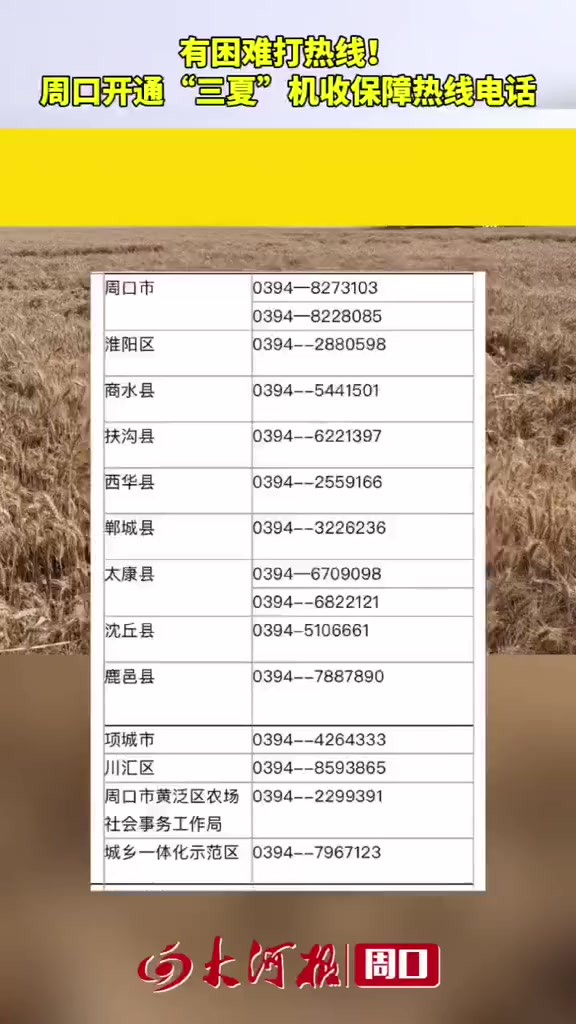 有困难打热线!周口开通“三夏”机收保障热线电话