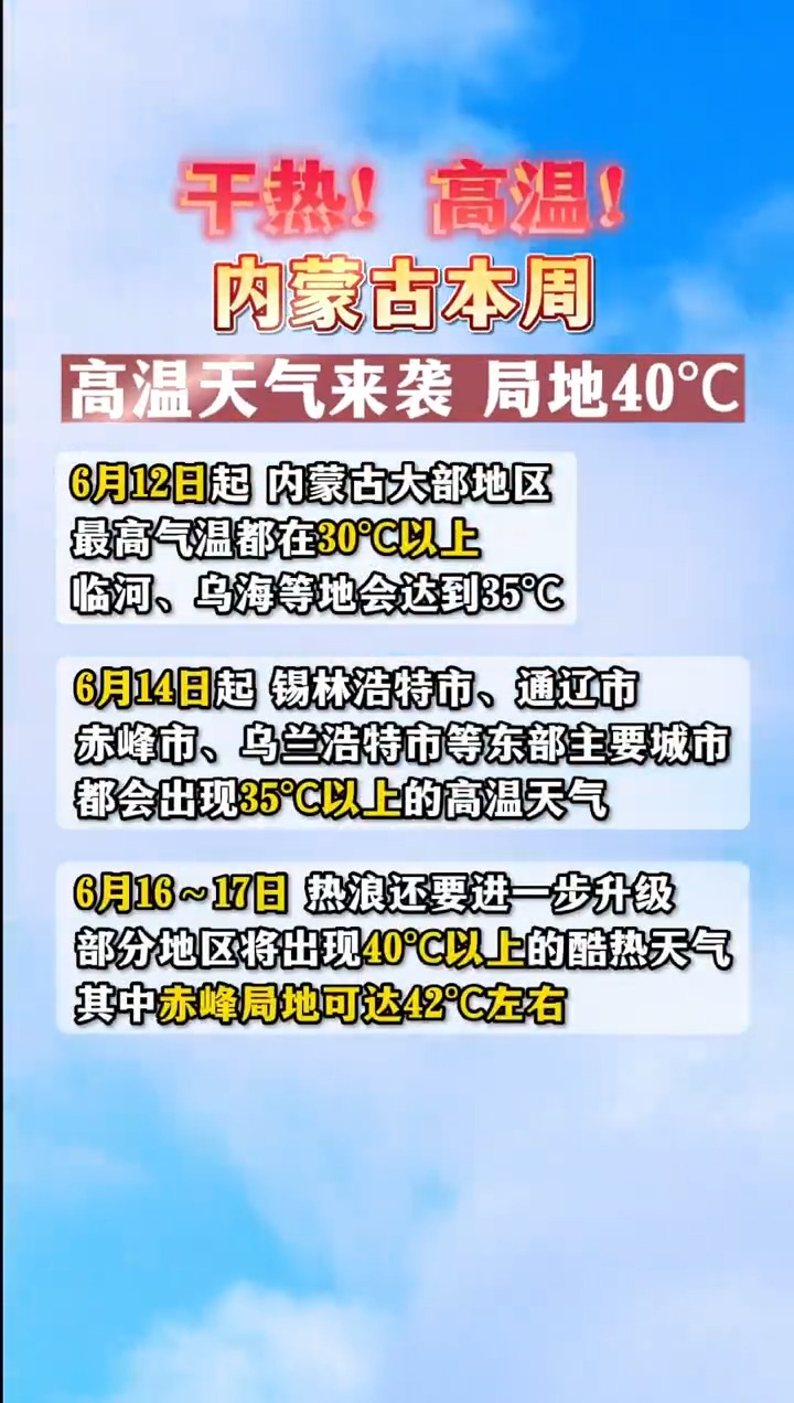 热~~内蒙古局地气温向40℃迈进(来源:内蒙古日报)