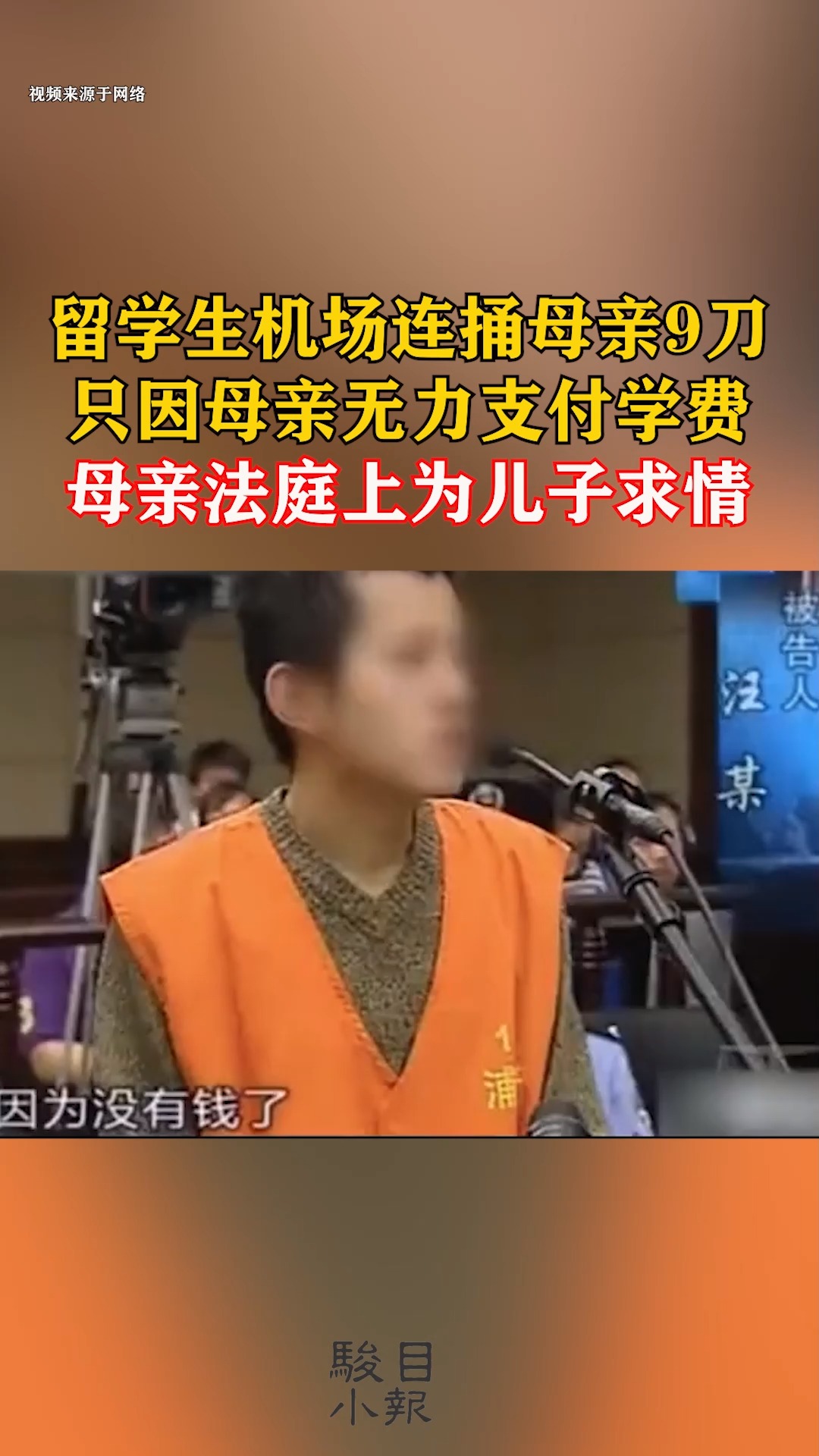 留学生机场连捅母亲9刀,只因母亲无力支付学费,母亲法庭上为儿子求情