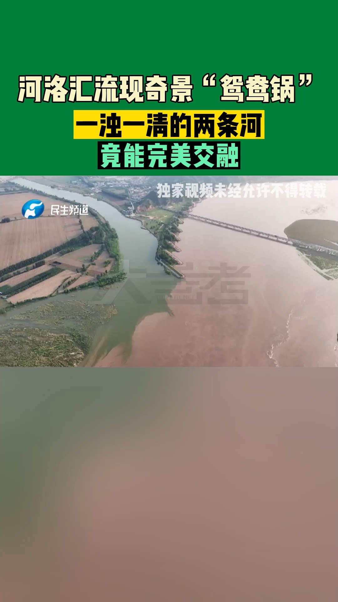 河南巩义:河洛汇流现奇景“鸳鸯锅”,一浊一清的两条河竟能完美交融